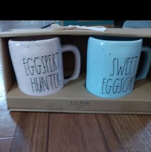 NIB RAE DUNN EASTER MUGS. 1 PINK "EGGSPERT HUNTER" BLUE "SWEET EGGSCAPE"